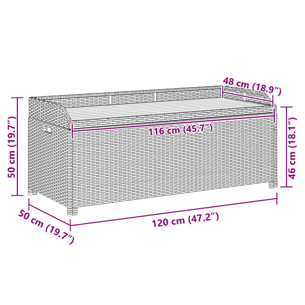 havebænk med opbevaring 120 cm polyrattan grå