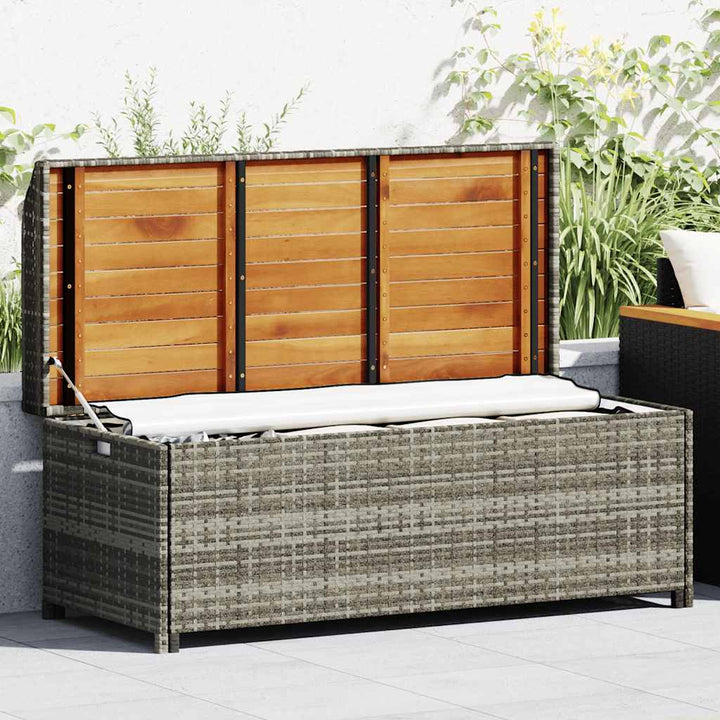 havebænk med opbevaring 120 cm polyrattan grå