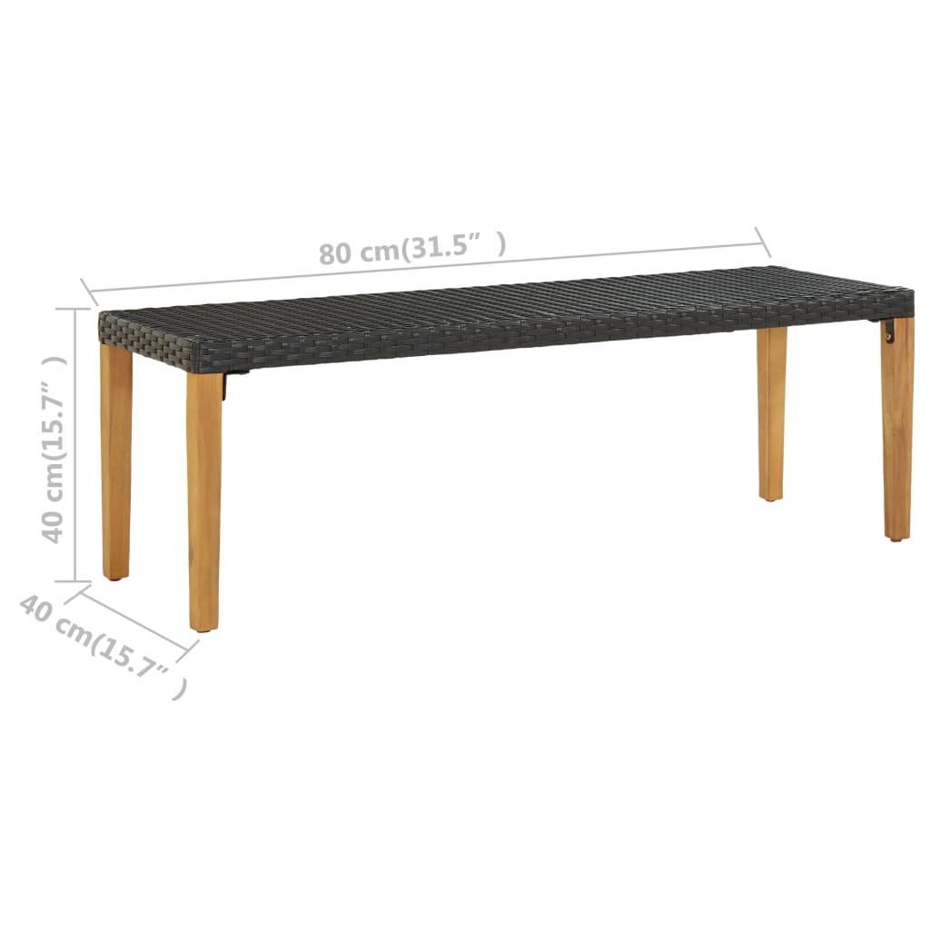 havebænk 80 cm polyrattan sort