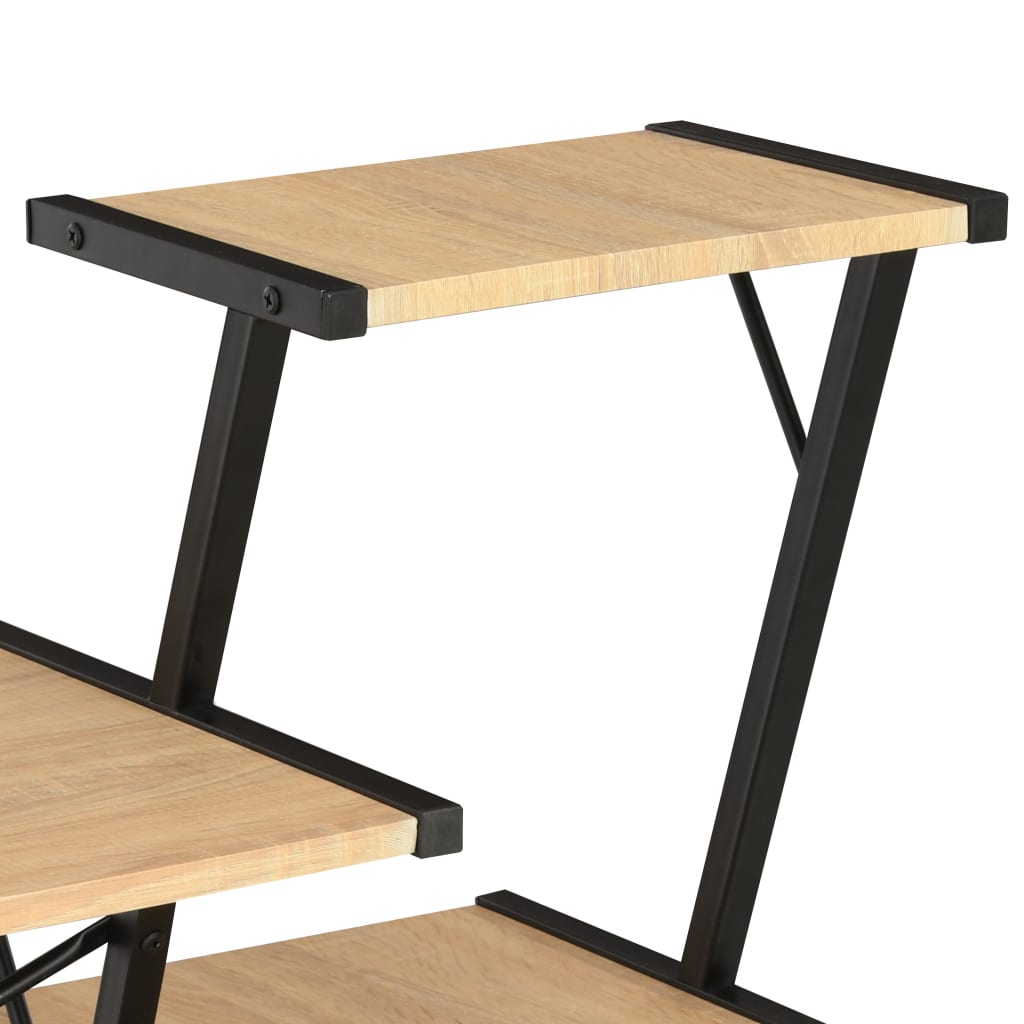 skrivebord med hylde 116x50x93 cm sort og egetræsfarve
