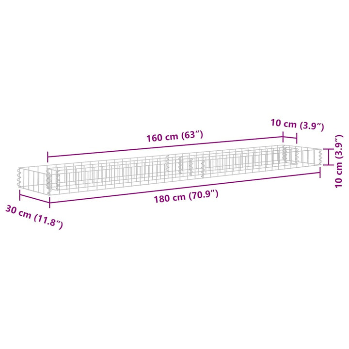 gabion-højbed 180x30x10 cm galvaniseret stål