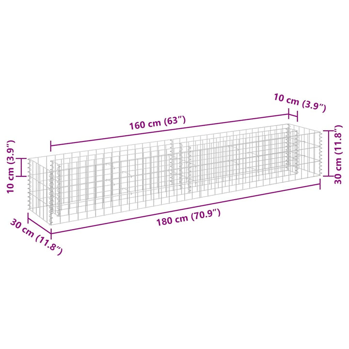 gabion-højbed 180x30x30 cm galvaniseret stål