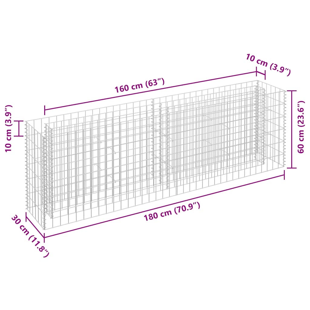 gabion-højbed 180x30x60 cm galvaniseret stål