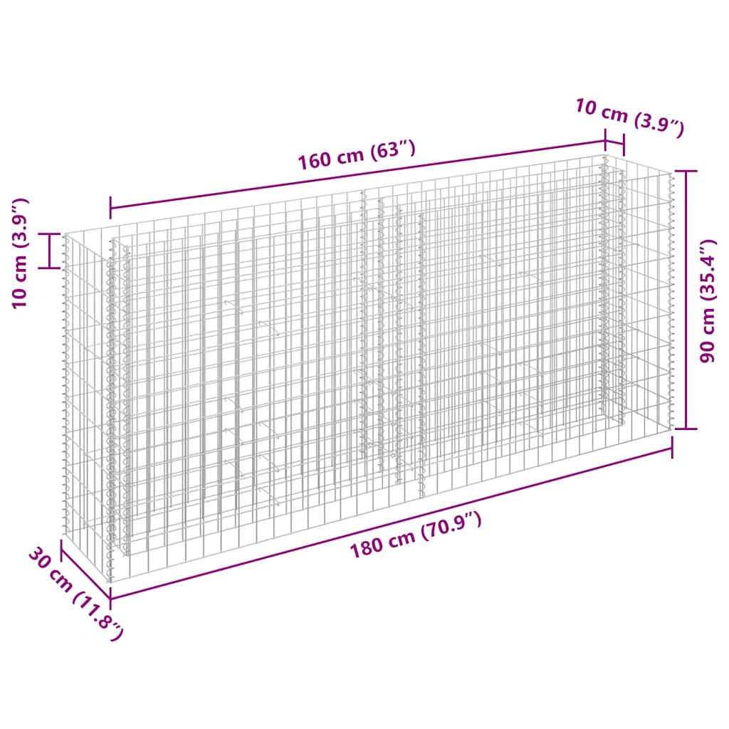 gabion-højbed 180x30x90 cm galvaniseret stål