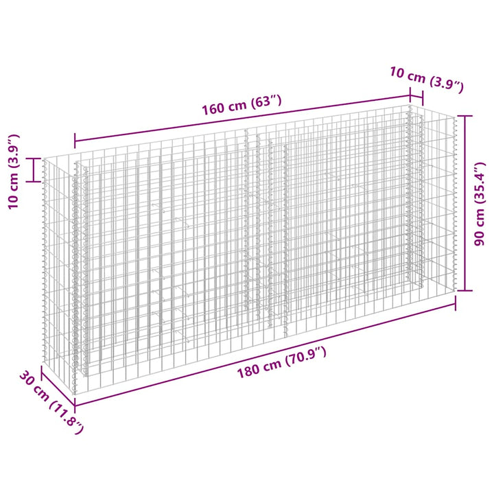 gabion-højbed 180x30x90 cm galvaniseret stål