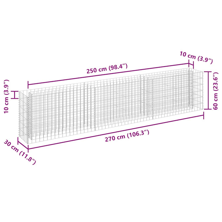 gabion-højbed 270x30x60 cm galvaniseret stål