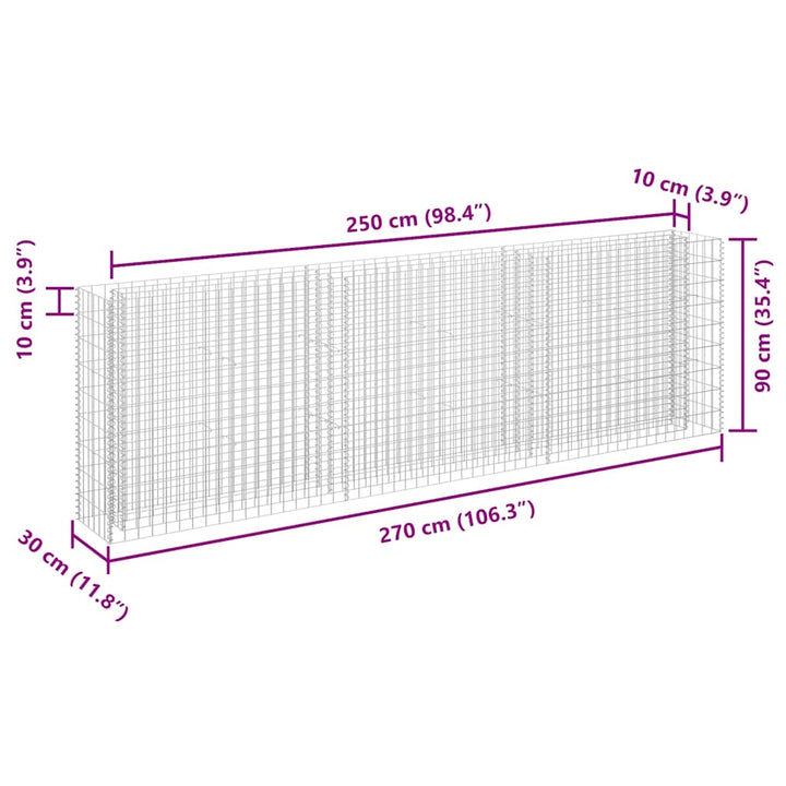 gabion-højbed 270x30x90 cm galvaniseret stål