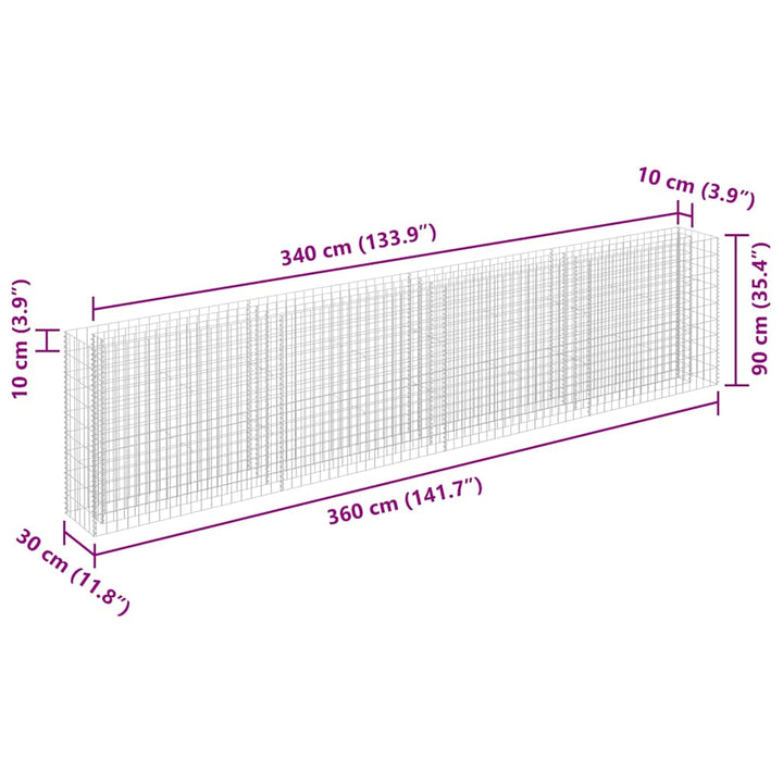 gabion-højbed 360x30x90 cm galvaniseret stål