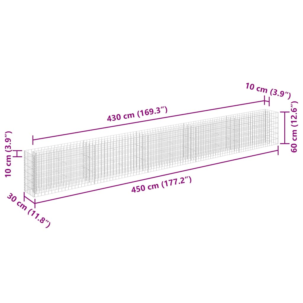 gabion-højbed 450x30x60 cm galvaniseret stål