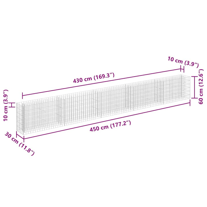gabion-højbed 450x30x60 cm galvaniseret stål