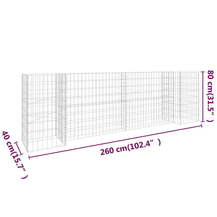 H-formet gabion-plantekasse 260x40x80 cm stål