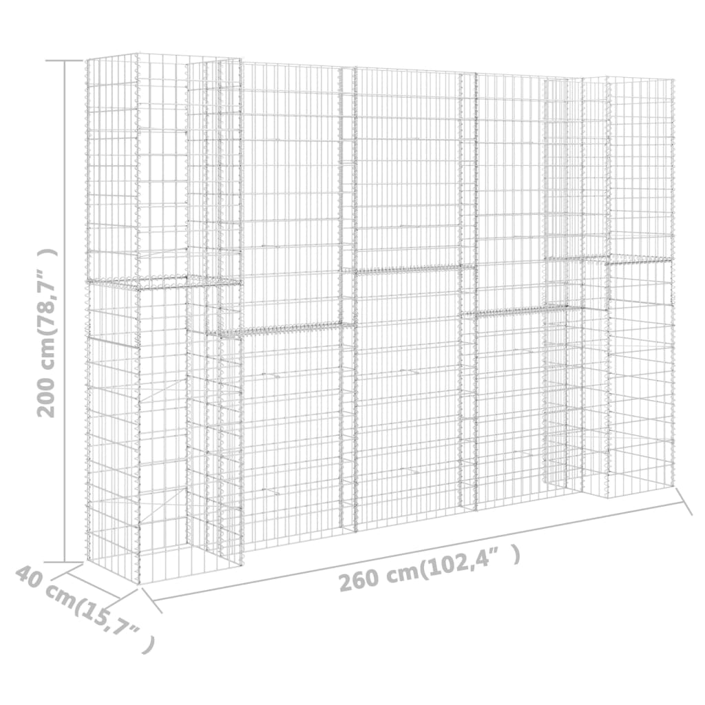 H-formet gabion-plantekasse 260x40x200 cm stål