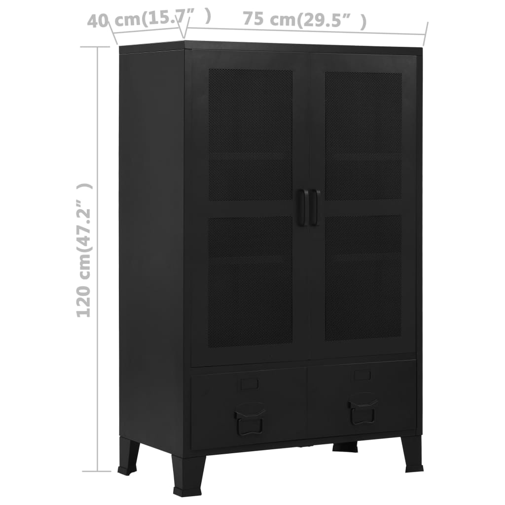 kontorskab med trådnetslåger industriel 75 x 40 x 120 cm stål sort