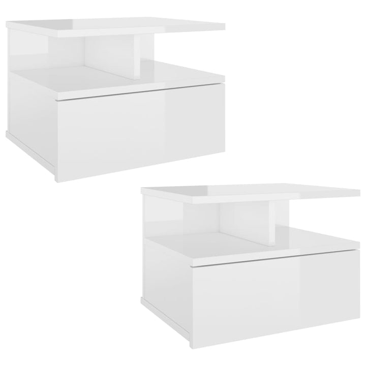 svævende natborde 2 stk. 40x31x27 cm konstrueret træ hvid