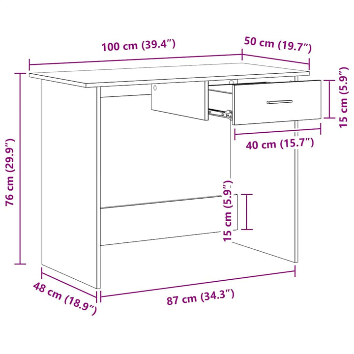skrivebord 100x50x76 cm konstrueret træ sort