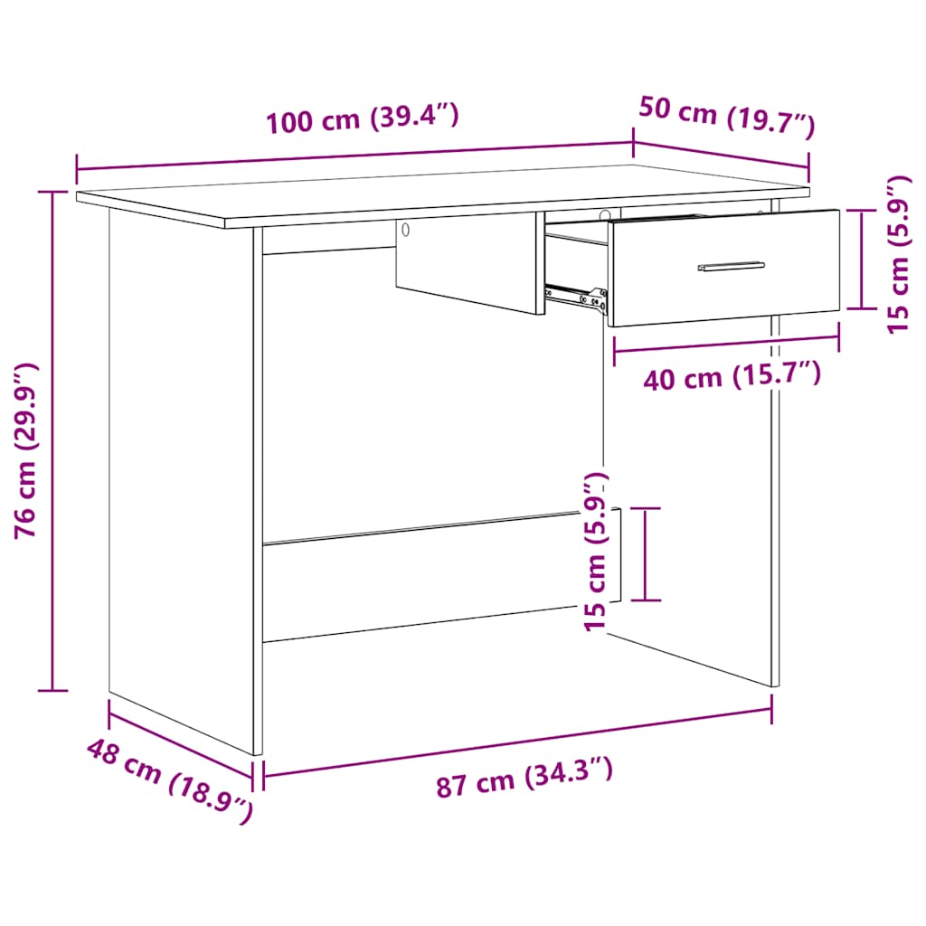 skrivebord 100x50x76 cm konstrueret træ sonoma-eg