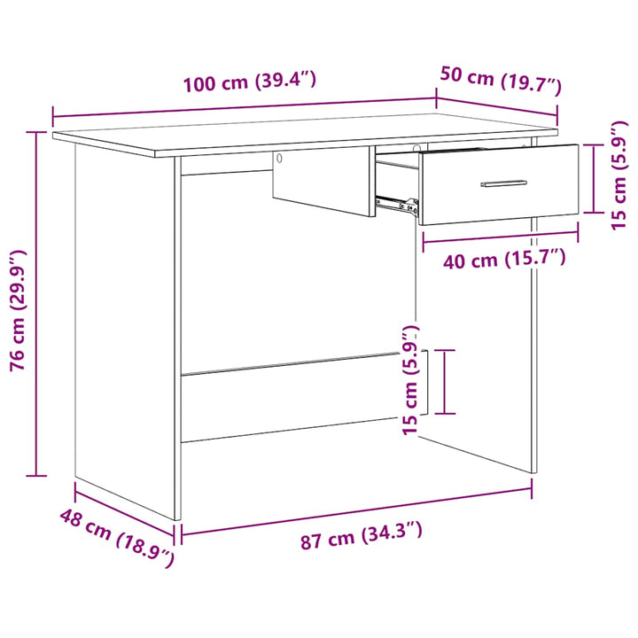 skrivebord 100x50x76 cm konstrueret træ sonoma-eg