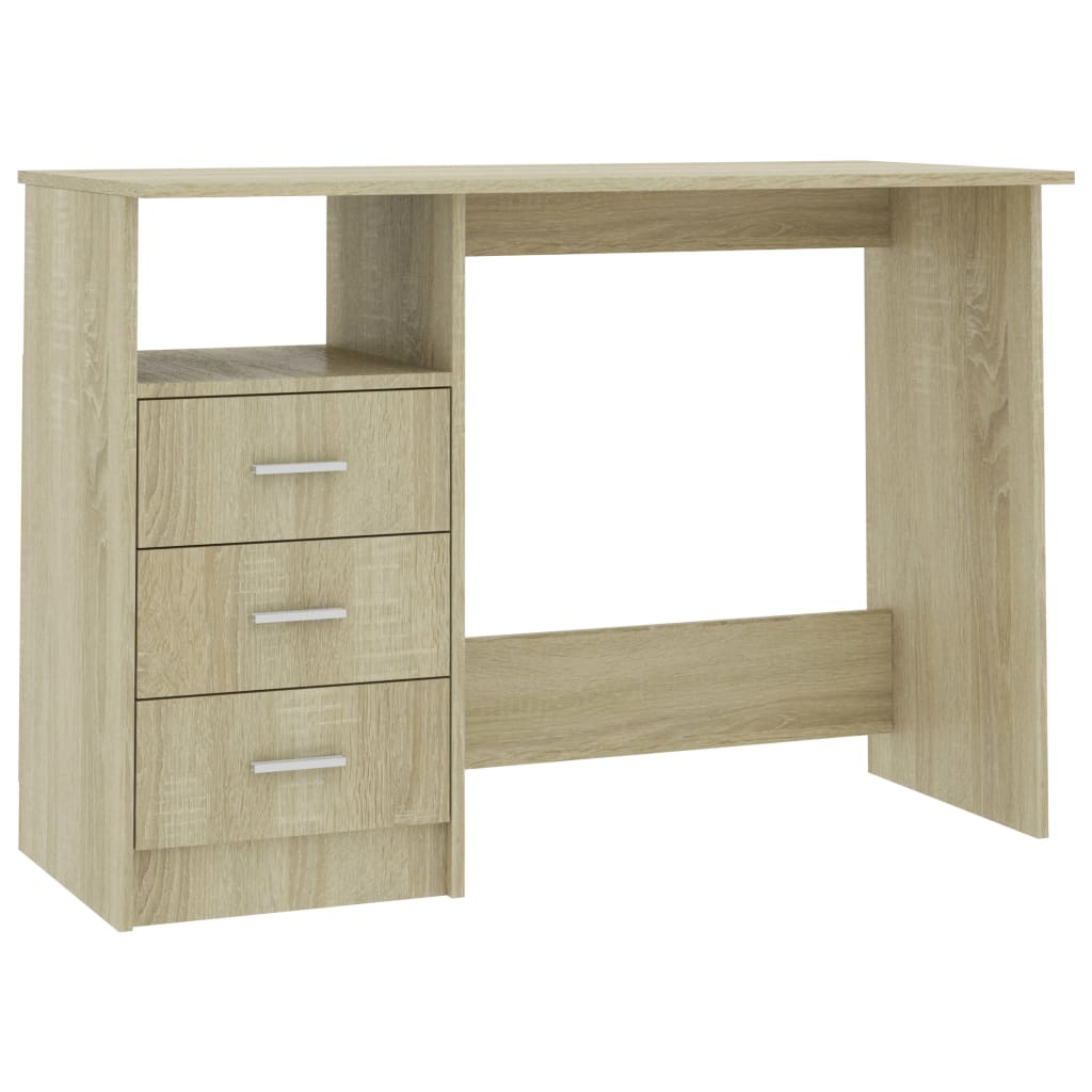 skrivebord med skuffer 110x50x76 cm spånplade sonoma-eg
