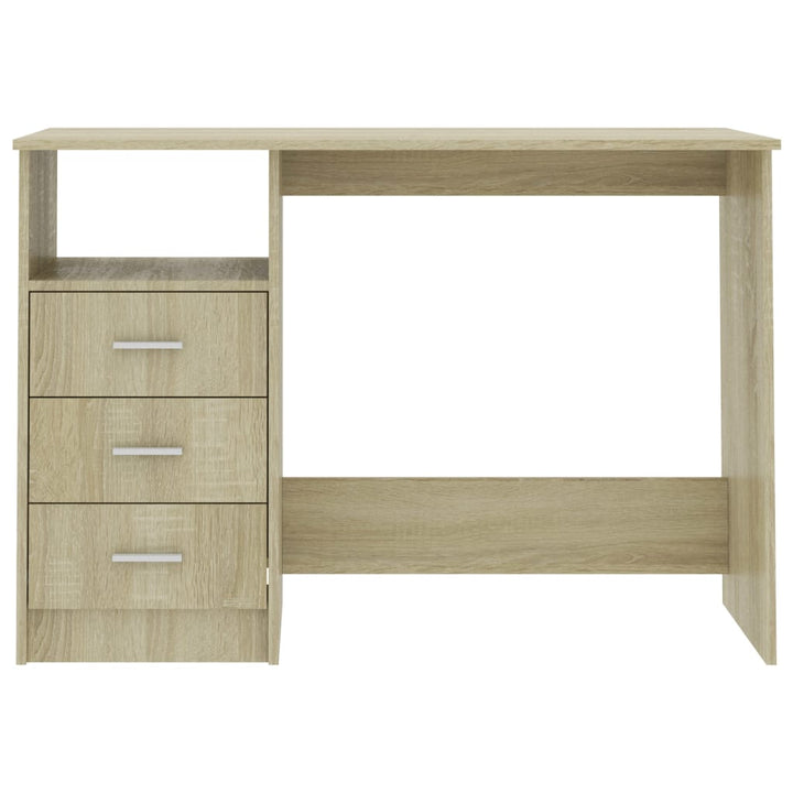 skrivebord med skuffer 110x50x76 cm spånplade sonoma-eg
