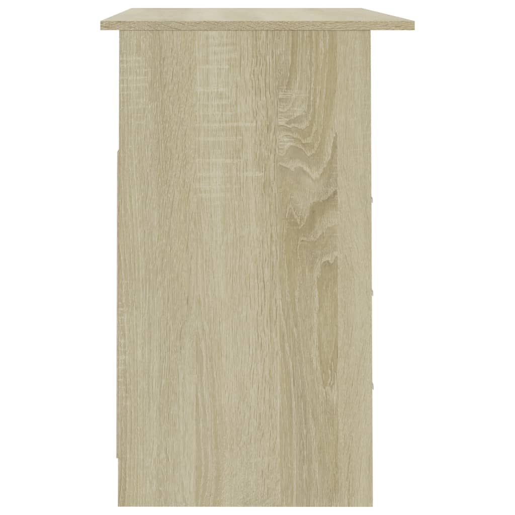 skrivebord med skuffer 110x50x76 cm spånplade sonoma-eg