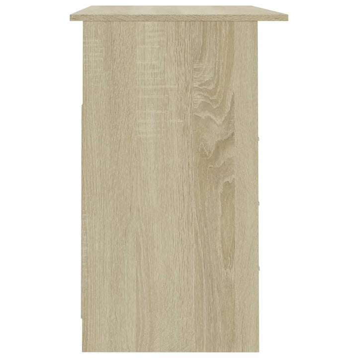 skrivebord med skuffer 110x50x76 cm spånplade sonoma-eg
