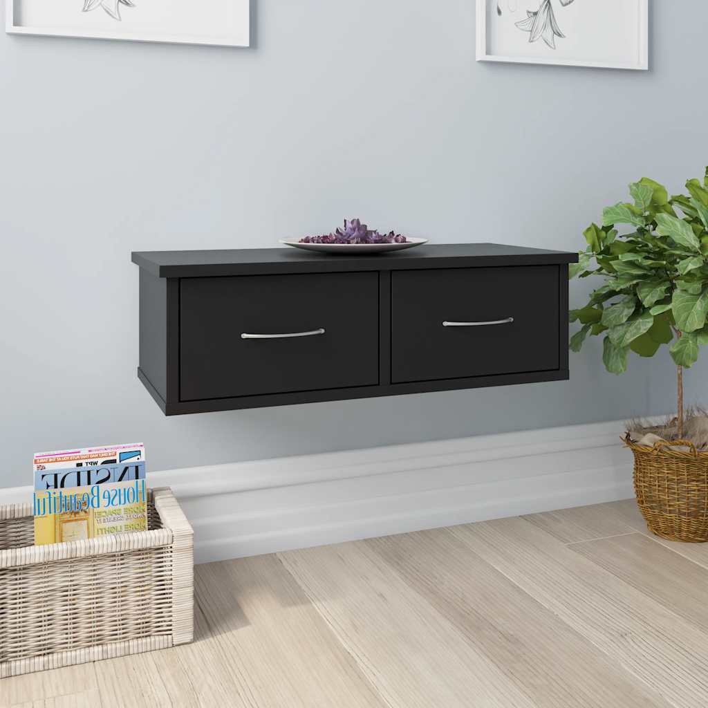 væghængt skuffe 60x26x18,5 cm konstrueret træ sort