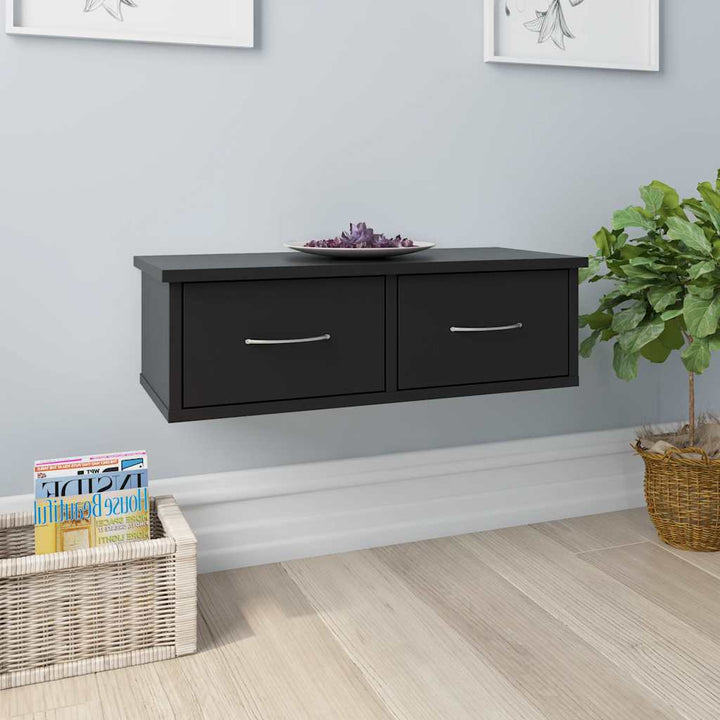 væghængt skuffe 60x26x18,5 cm konstrueret træ sort