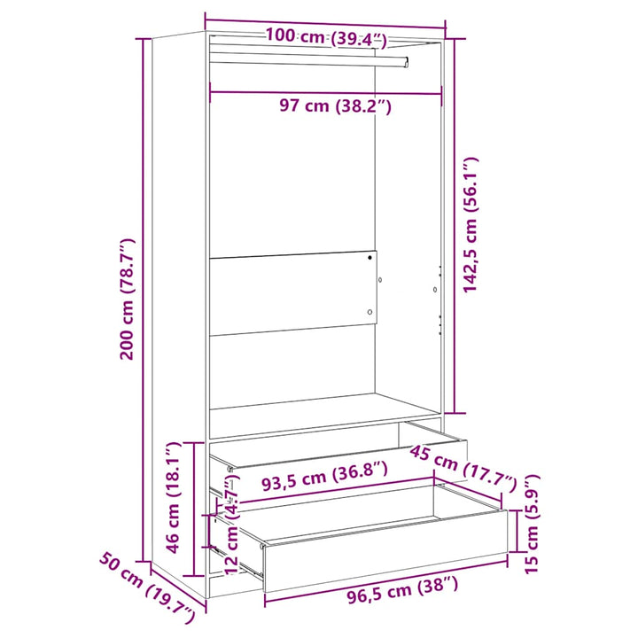 klædeskab 100x50x200 cm konstrueret træ hvid