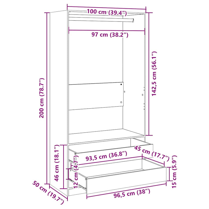 klædeskab 100x50x200 cm konstrueret træ sonoma-eg