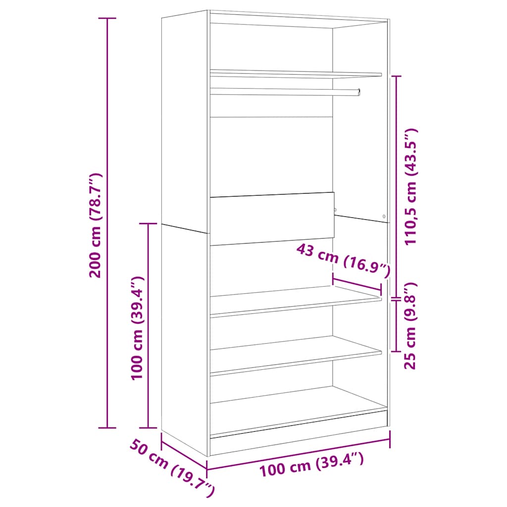 klædeskab 100x50x200 cm konstrueret træ sonoma-eg