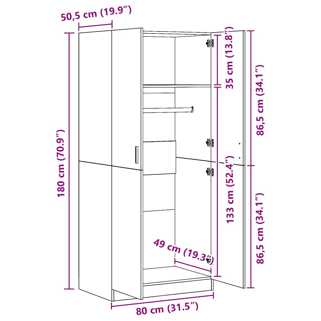 klædeskab 80x52x180 cm konstrueret træ sort