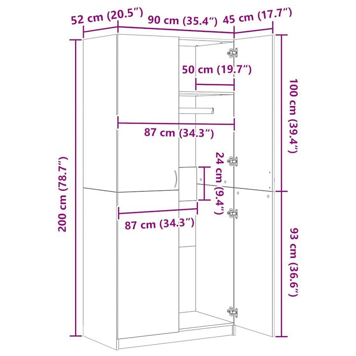 klædeskab 90x52x200 cm konstrueret træ hvid