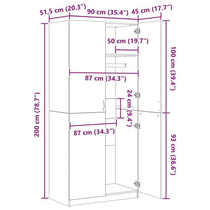 klædeskab 90x52x200 cm konstrueret træ betongrå