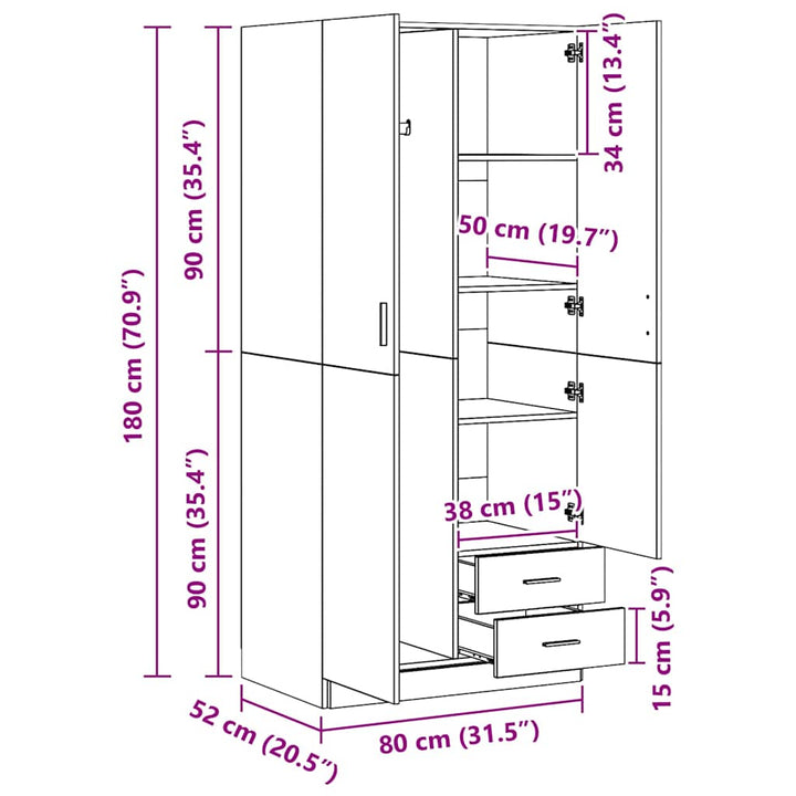 klædeskab 80x52x180 cm konstrueret træ sort