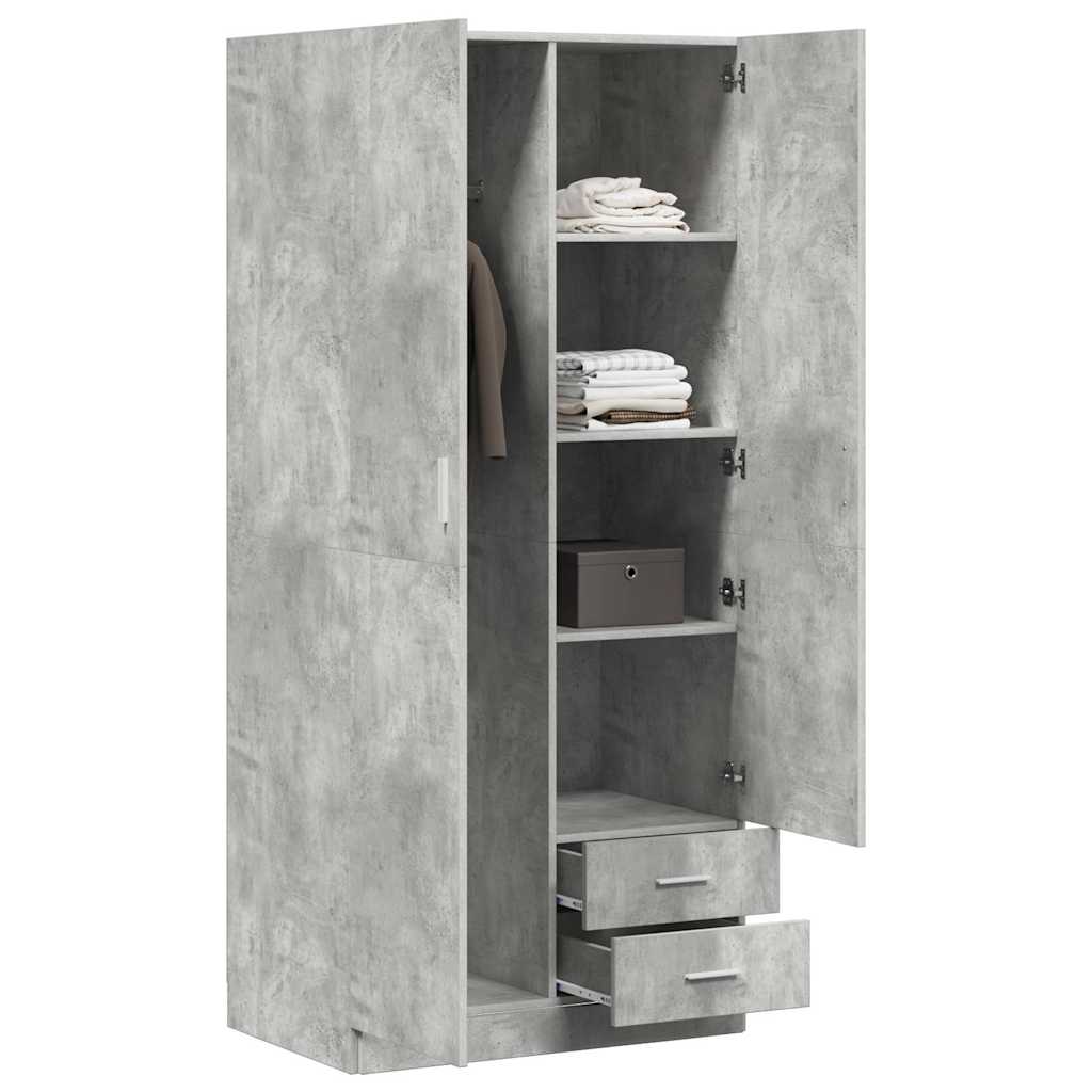klædeskab 80x52x180 cm konstrueret træ betongrå