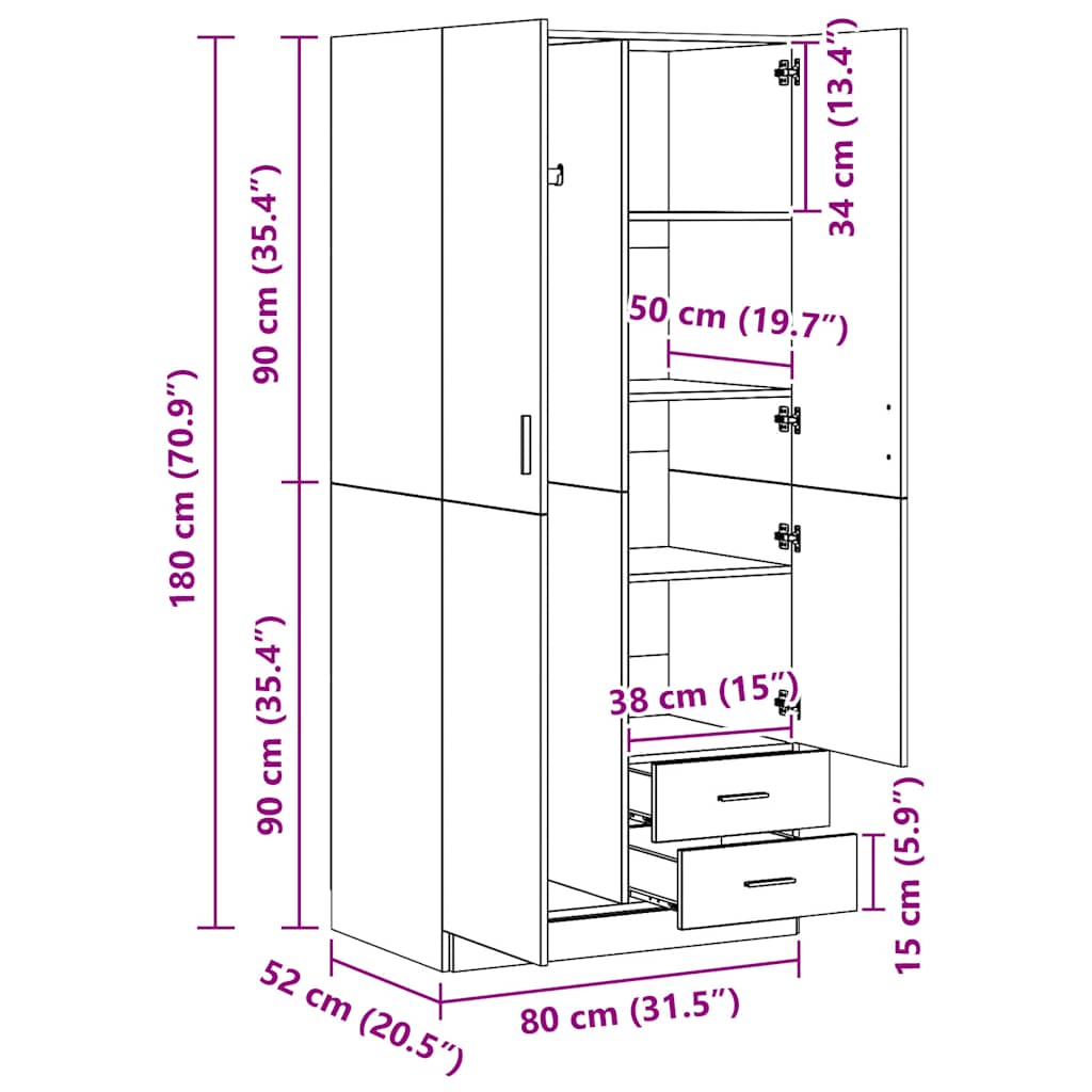 klædeskab 80x52x180 cm konstrueret træ betongrå