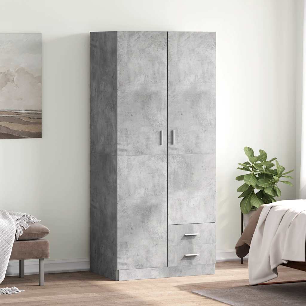 klædeskab 80x52x180 cm konstrueret træ betongrå