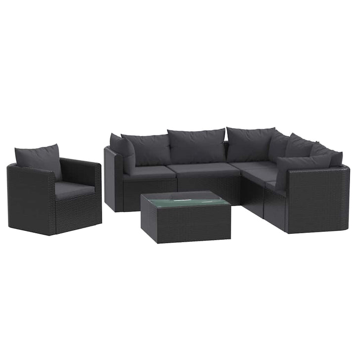 haveloungesæt 7 dele med hynder polyrattan sort