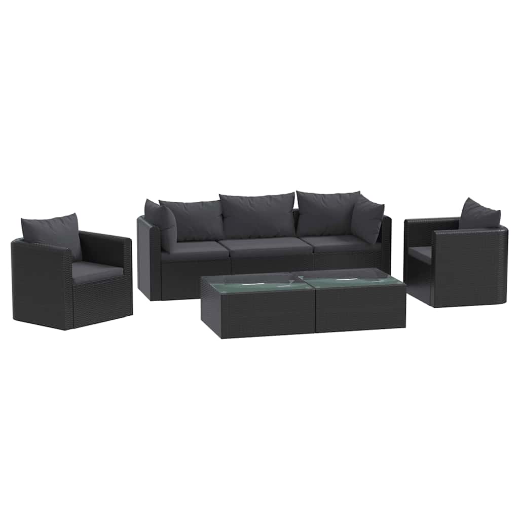 haveloungesæt 7 dele med hynder polyrattan sort