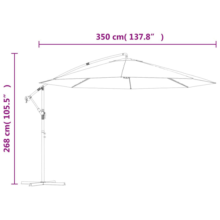 hængeparasol 350 cm aluminiumsstang sort
