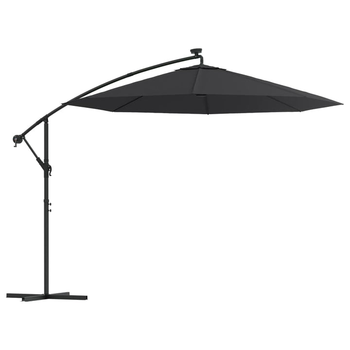 hængeparasol m. LED-lys og stålstang 300 cm sort