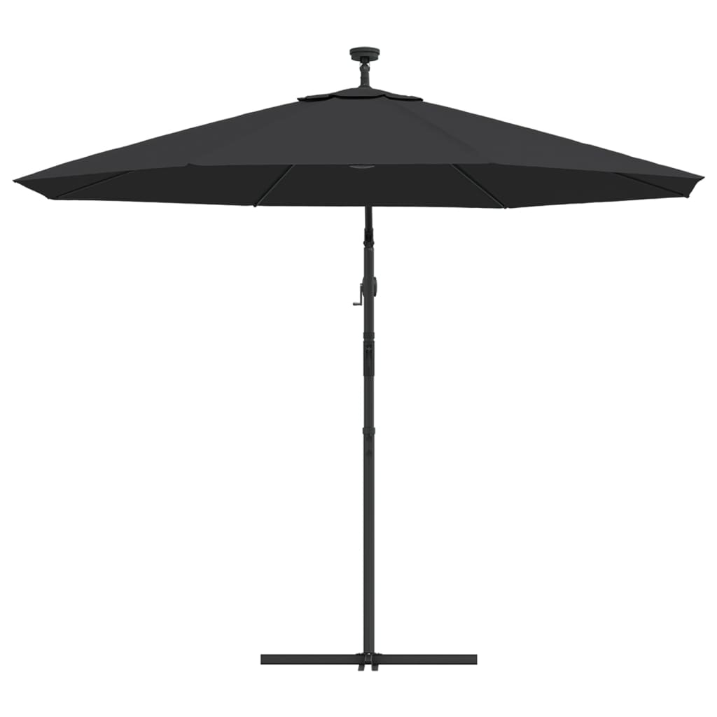 hængeparasol m. LED-lys og stålstang 300 cm sort