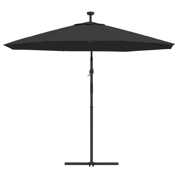 hængeparasol m. LED-lys og stålstang 300 cm sort