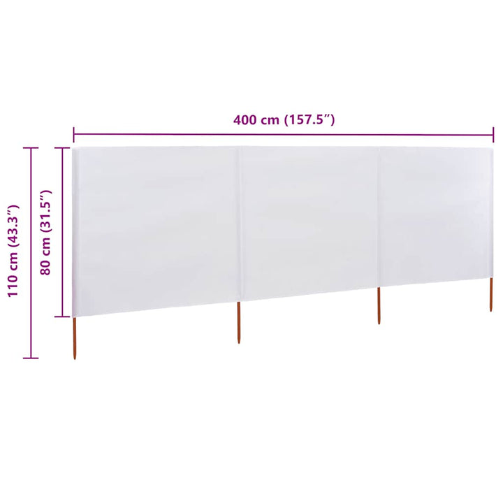 3-panels læsejl 400x80 cm stof sandhvid