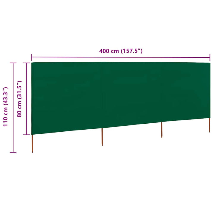 3-panels læsejl 400x80 cm stof grøn
