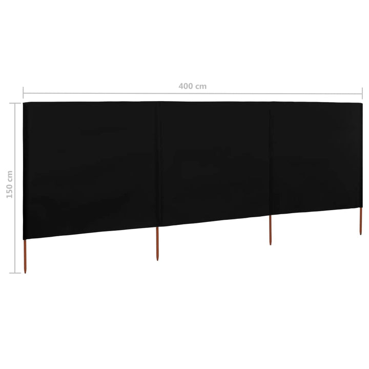 3-panels læsejl 400x120 cm stof sort