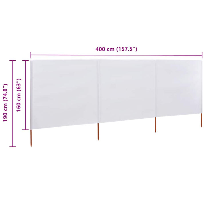 3-panels læsejl 400x160 cm stof sandhvid
