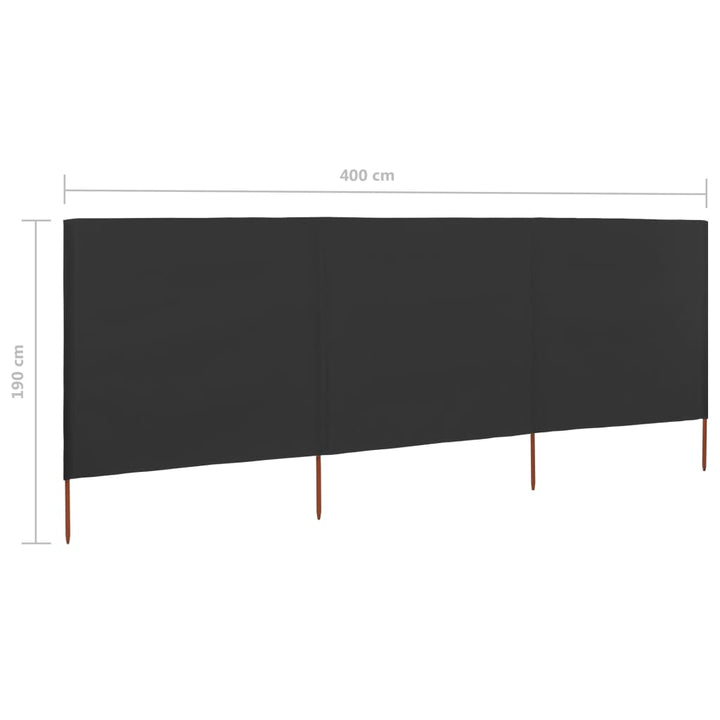 3-panels læsejl 400x160 cm stof antracitgrå