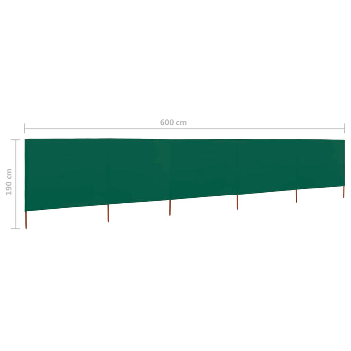5-panels læsejl 600x160 cm stof grøn