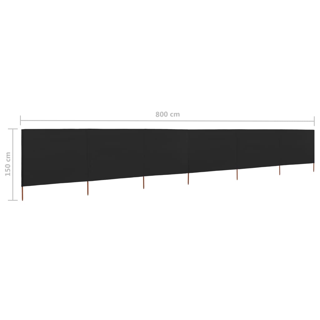 6-panels læsejl 800x120 cm stof sort